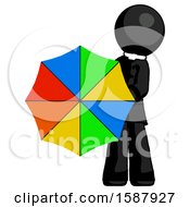 Black Clergy Man Holding Rainbow Umbrella Out To Viewer
