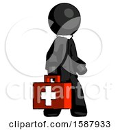 Black Clergy Man Walking With Medical Aid Briefcase To Right