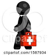 Black Clergy Man Walking With Medical Aid Briefcase To Left
