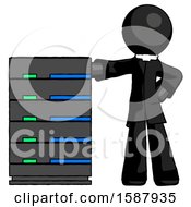 Poster, Art Print Of Black Clergy Man With Server Rack Leaning Confidently Against It
