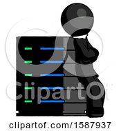 Poster, Art Print Of Black Clergy Man Resting Against Server Rack Viewed At Angle