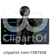 Poster, Art Print Of Black Clergy Man With Server Racks In Front Of Two Networked Systems