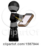 Black Clergy Man Using Clipboard And Pencil