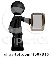 Black Clergy Man Showing Clipboard To Viewer