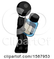 Black Clergy Man Holding Glass Medicine Bottle