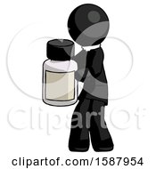 Black Clergy Man Holding White Medicine Bottle