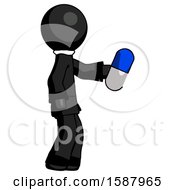 Poster, Art Print Of Black Clergy Man Holding Blue Pill Walking To Right