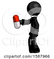 Poster, Art Print Of Black Clergy Man Holding Red Pill Walking To Left