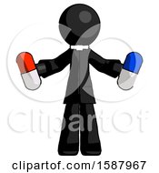 Black Clergy Man Holding A Red Pill And Blue Pill