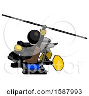 Poster, Art Print Of Black Clergy Man Flying In Gyrocopter Front Side Angle Top View