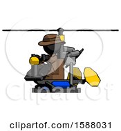 Black Detective Man Flying In Gyrocopter Front Side Angle View