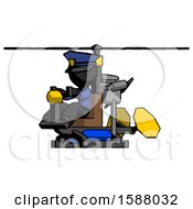 Poster, Art Print Of Black Police Man Flying In Gyrocopter Front Side Angle View