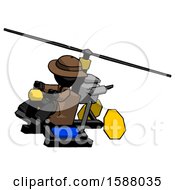 Poster, Art Print Of Black Detective Man Flying In Gyrocopter Front Side Angle Top View
