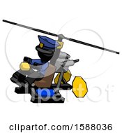 Poster, Art Print Of Black Police Man Flying In Gyrocopter Front Side Angle Top View