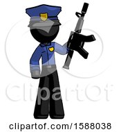 Black Police Man Holding Automatic Gun
