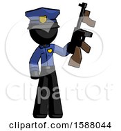 Black Police Man Holding Tommygun