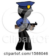 Poster, Art Print Of Black Police Man Tommy Gun Gangster Shooting Pose