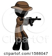 Poster, Art Print Of Black Detective Man Shooting Automatic Assault Weapon