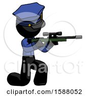 Poster, Art Print Of Black Police Man Kneeling Shooting Sniper Rifle