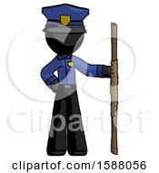 Black Police Man Holding Staff Or Bo Staff