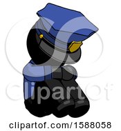 Poster, Art Print Of Black Police Man Sitting With Head Down Facing Angle Right