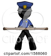 Black Police Man Bo Staff Kung Fu Defense Pose