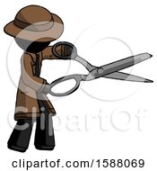 Poster, Art Print Of Black Detective Man Holding Giant Scissors Cutting Out Something