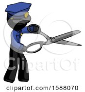 Poster, Art Print Of Black Police Man Holding Giant Scissors Cutting Out Something