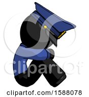 Poster, Art Print Of Black Police Man Sitting With Head Down Facing Sideways Right