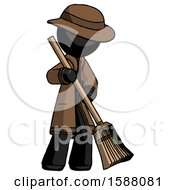 Poster, Art Print Of Black Detective Man Sweeping Area With Broom