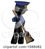 Poster, Art Print Of Black Police Man Sweeping Area With Broom