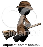 Black Detective Man Flying On Broom