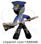 Black Police Man Broom Fighter Defense Pose