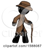 Black Detective Man Walking With Hiking Stick