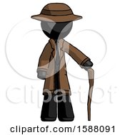 Black Detective Man Standing With Hiking Stick