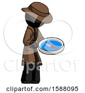 Poster, Art Print Of Black Detective Man Looking At Large Compass Facing Right