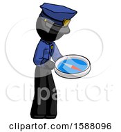 Poster, Art Print Of Black Police Man Looking At Large Compass Facing Right