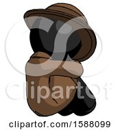 Black Detective Man Sitting With Head Down Back View Facing Right