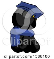 Poster, Art Print Of Black Police Man Sitting With Head Down Back View Facing Right