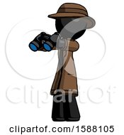 Black Detective Man Holding Binoculars Ready To Look Left