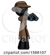 Black Detective Man Holding Binoculars Ready To Look Right