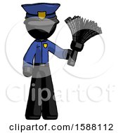 Poster, Art Print Of Black Police Man Holding Feather Duster Facing Forward