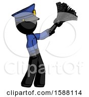 Poster, Art Print Of Black Police Man Dusting With Feather Duster Upwards