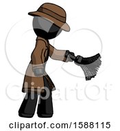 Black Detective Man Dusting With Feather Duster Downwards