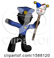 Poster, Art Print Of Black Police Man Holding Jester Staff Posing Charismatically