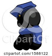 Poster, Art Print Of Black Police Man Sitting With Head Down Back View Facing Left