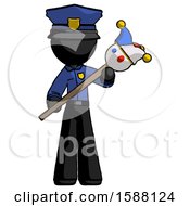 Black Police Man Holding Jester Diagonally