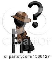 Poster, Art Print Of Black Detective Man Question Mark Concept Sitting On Chair Thinking