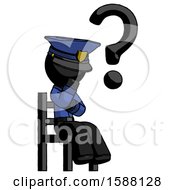 Poster, Art Print Of Black Police Man Question Mark Concept Sitting On Chair Thinking