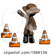 Poster, Art Print Of Black Detective Man Standing By Traffic Cones Waving